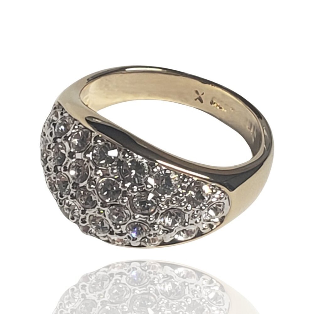 Camille Lucie Ring for Women, Simple Pave of Clear Crystals on Plated Gold - Picture 3 of 6